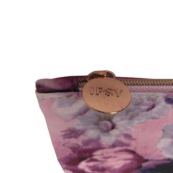 Ipsy Pink Floral Roses Zippered Bag w/ Charm Cosmetics Makeup Pouch Coin Boujee - Picture 2 of 4